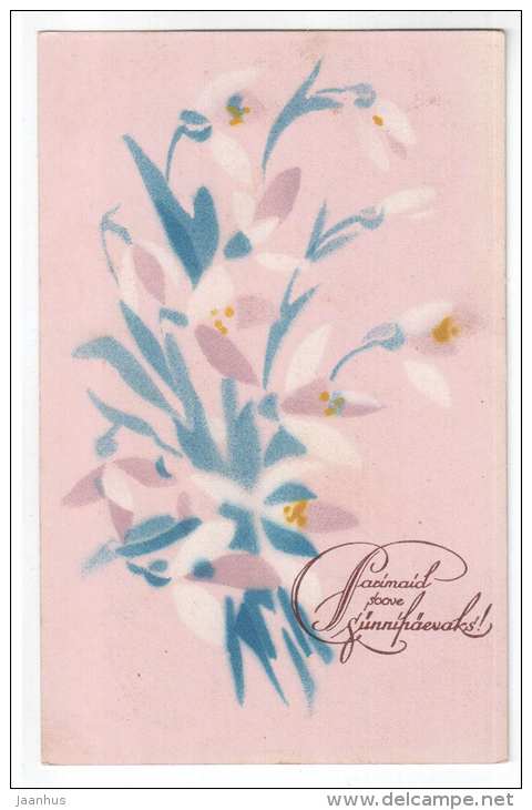 birthday greeting card - flowers - crocus - old postcard - circulated in Estonia 1935 - used - JH Postcards