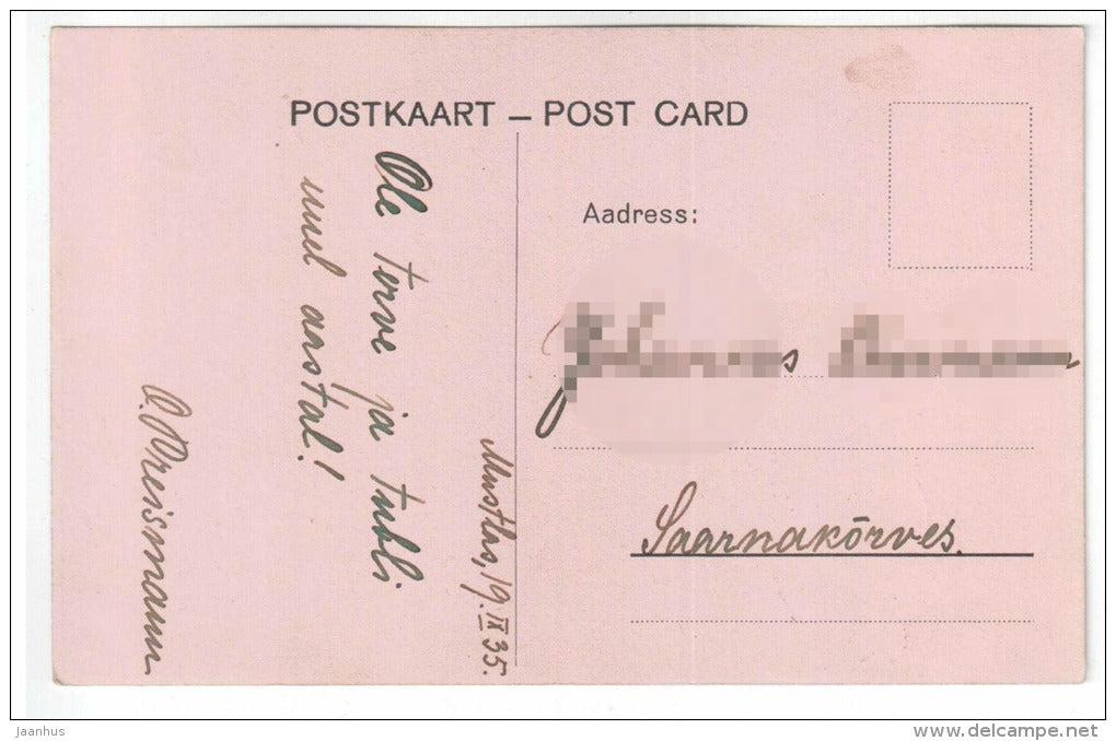 birthday greeting card - flowers - crocus - old postcard - circulated in Estonia 1935 - used - JH Postcards