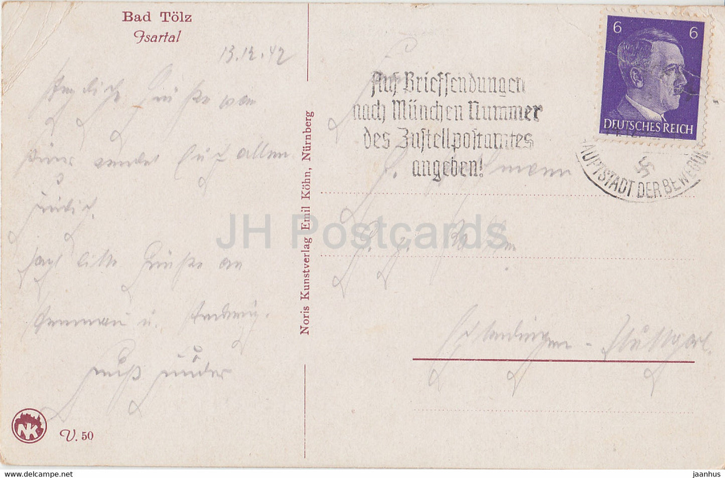 Bad Tolz - Isartal - 50 - carte postale ancienne - 1942 - Allemagne - utilisé