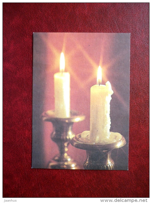 New Year Greeting mini card - candles - 1990 - Estonia USSR - used - JH Postcards