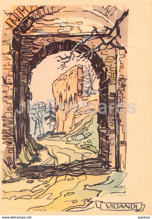 castle ruins - Viljandi - Illustration by O. Soans - 1960 - Estonia USSR - unused - JH Postcards