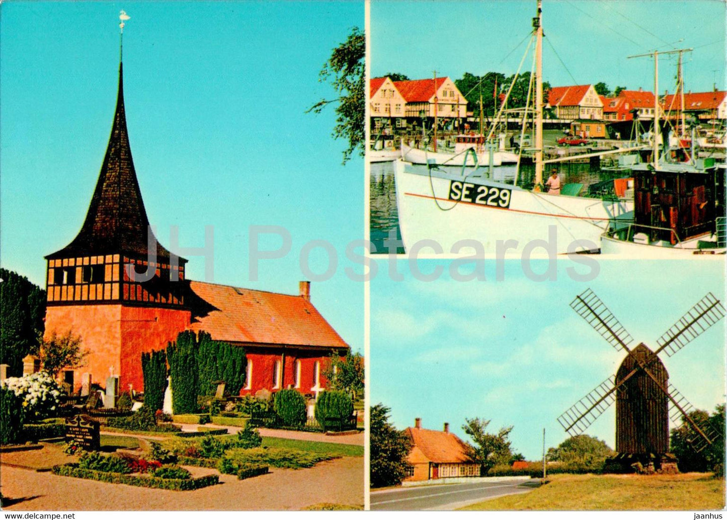 Bornholm - Partier fra Svaneke - ship - boat - church - windmill - multiview - Denmark - unused - JH Postcards