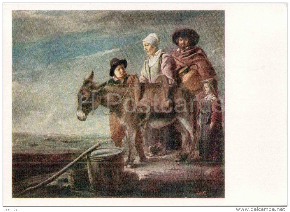 painting by Louis Le Nain - The Milkmaid´s Family - donkey - french art - unused - JH Postcards