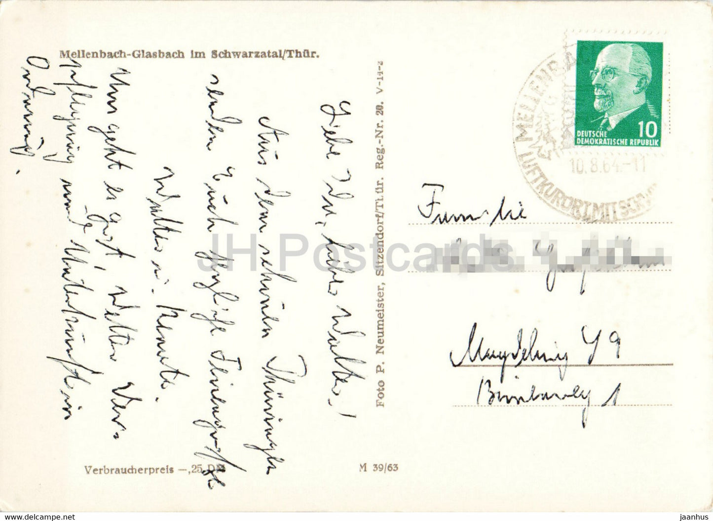 Mellenbach Glasbach im Schwarzatal - old postcard - 1964 - Germany DDR - used