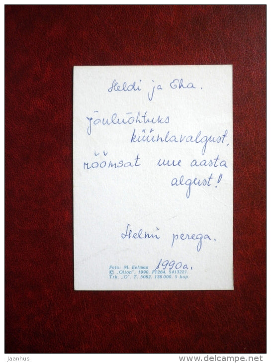 New Year Greeting mini card - candles - 1990 - Estonia USSR - used - JH Postcards