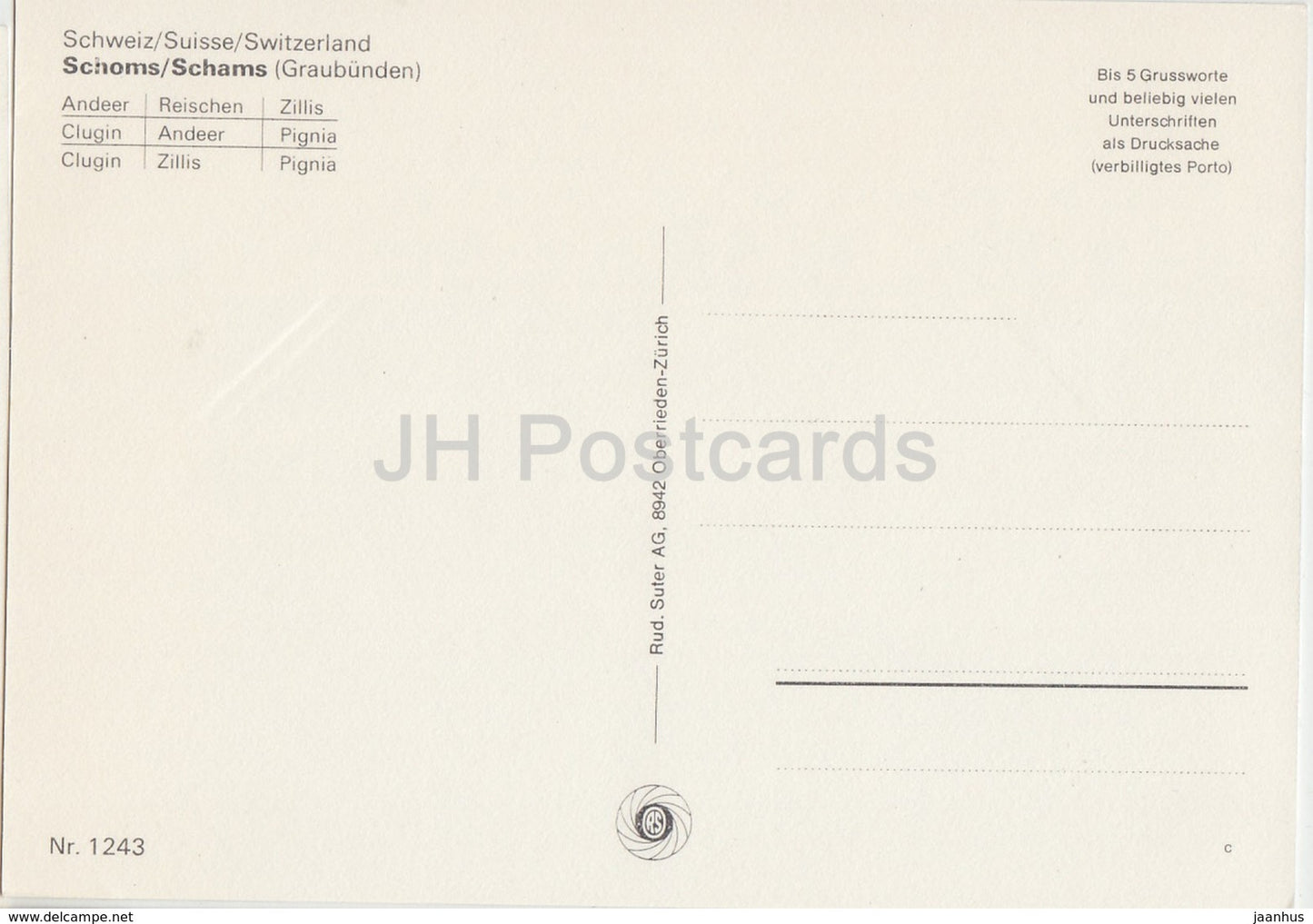 Schoms - Schams - Andeer - Reischen - Zillis - Clugin - Pignia - church - multiview - 1243 - Switzerland - unused