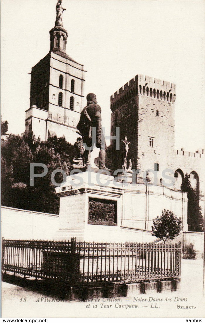 Avignon - Statue de Crillon - Notre Dame des Doms et la Tour Campana - monument - 13 - old postcard - France - unused - JH Postcards