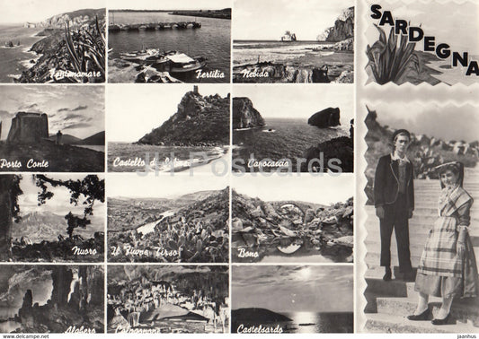 Sardegna - multiview - folk costumes - old postcard - Italy - unused - JH Postcards