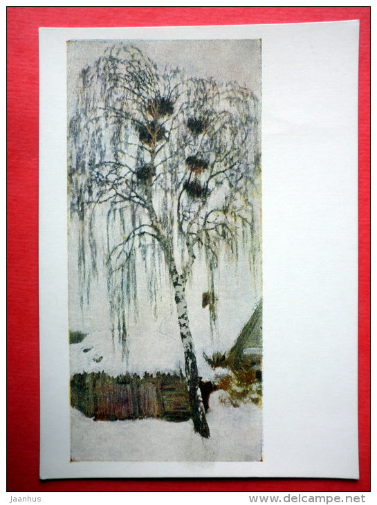 painting by Igor Grabar - White Winter . Rooks Nest , 1904 - birch tree - russian art - unused - JH Postcards