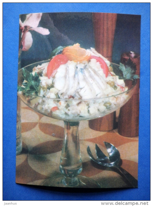 Fish salad - cold dishes - recepies - 1976 - Estonia USSR - unused - JH Postcards