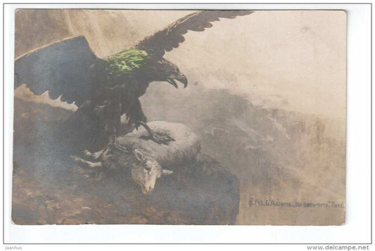 painting by Godefrois ? - Eagle with Sheep - lamb - 745 - Tsarist Russia - unused - JH Postcards