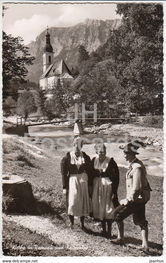 Kirche in Ramsau und Reiteralpe - folk costumes - Austria - unused - JH Postcards