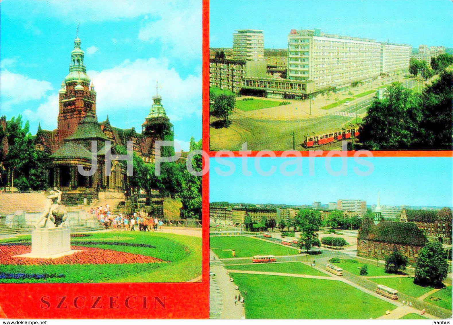 Szczecin - Waly Chrobrego - Aleja Wyzwolenia - tram - multiview - Poland - unused - JH Postcards