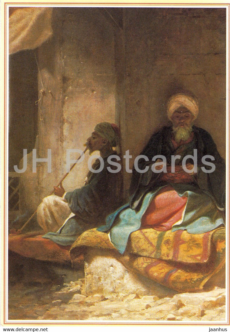 painting by Carl Spitzweg - Zwei Turken im Cafehaus - German art - Germany - unused - JH Postcards