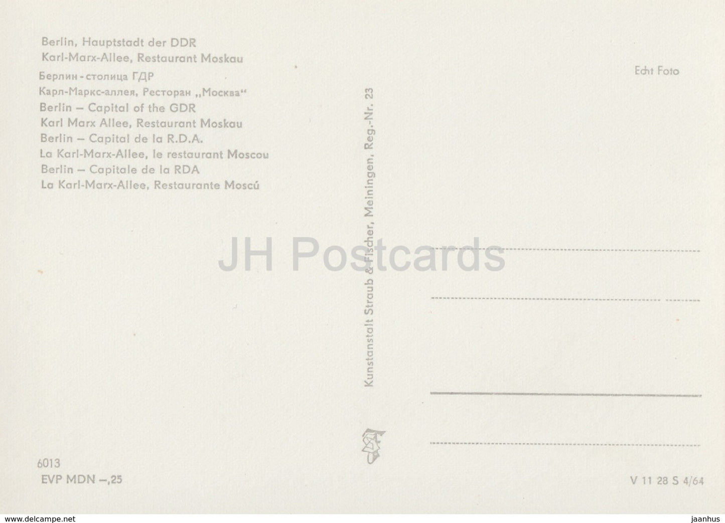 Berlin - Karl Marx Avenue - Restaurant Moskau - REISEBÜRO - 1964 - DDR - Germany - unused - JH Postcards