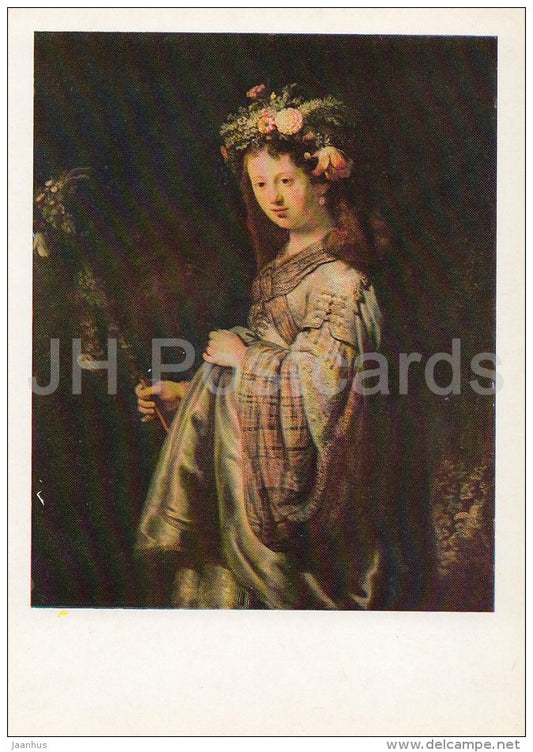 painting by Rembrandt - Flora - woman - Dutch art - 1983 - Russia USSR - unused - JH Postcards