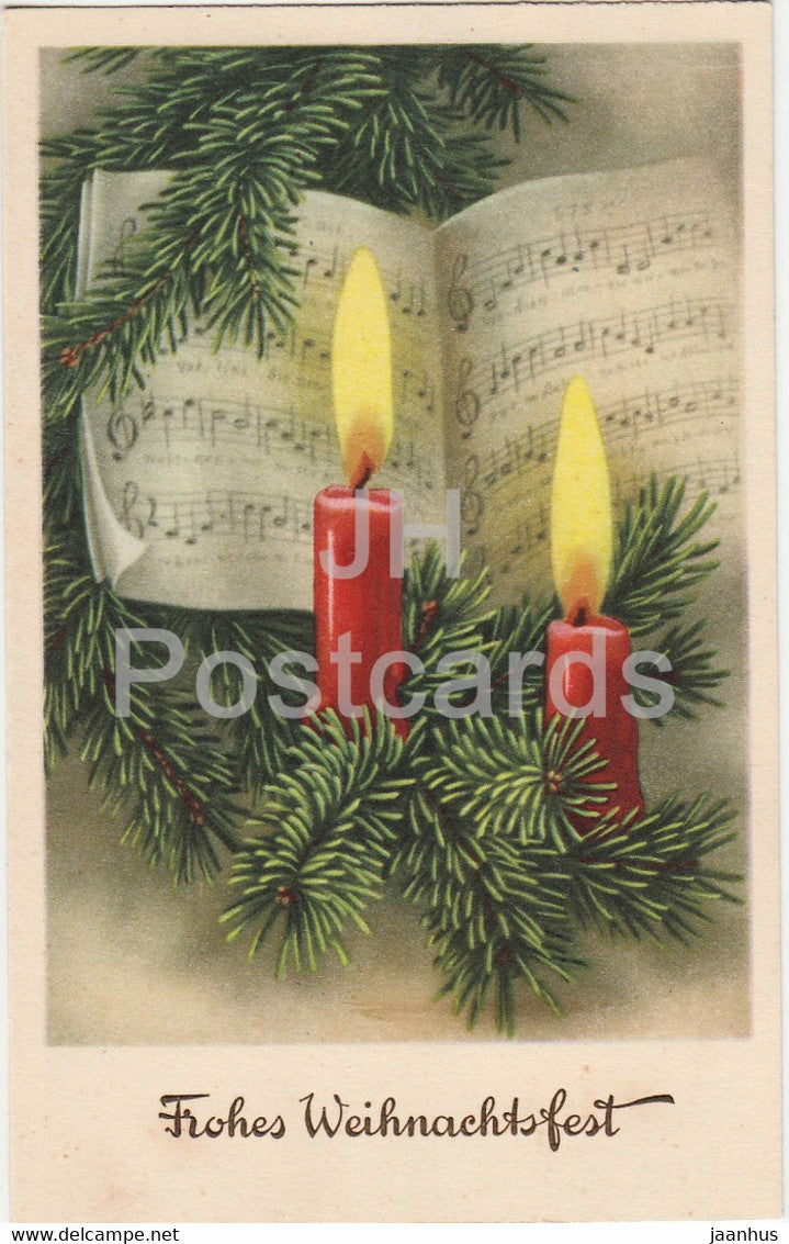 Christmas Greeting Card - Frohes Weihnachtsfest - candles - fir - Amag 599 - old postcard - Germany - used - JH Postcards