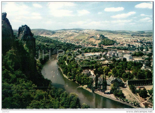 Blick von der Gans auf Bad Münster am Stein mit dem Rheingrafenstein 136 m und Ebernburg - Mü 525 - Germany - ungelaufen - JH Postcards