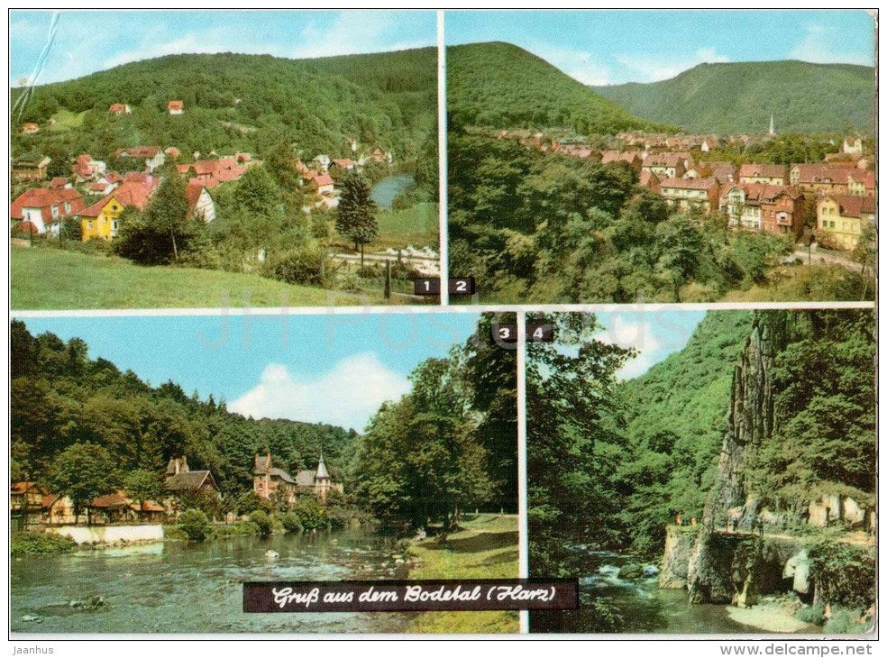 Gruss aus dem Bodetal , Harz - Altenbark - Thale mit Blick zur Rosstrappe - Treseburg - Germany - 1973 gelaufen - JH Postcards