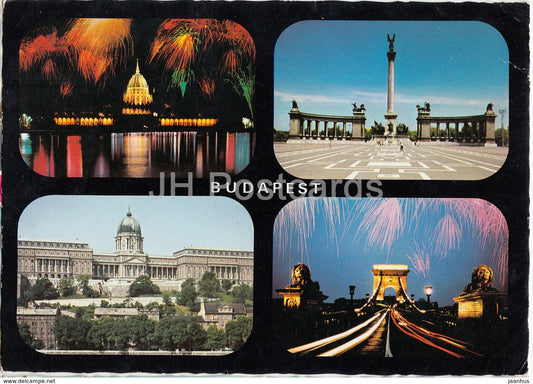 Greetings from Budapest - monument - parliament - bridge - castle - multiview - 1980 - Hungary - used - JH Postcards