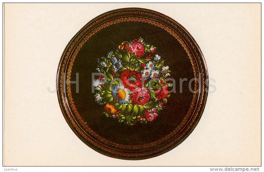 Tray by A. Leznov - Bouquet - flowers - Russian Hand-Painted Trays - 1981 - Russia USSR - unused - JH Postcards