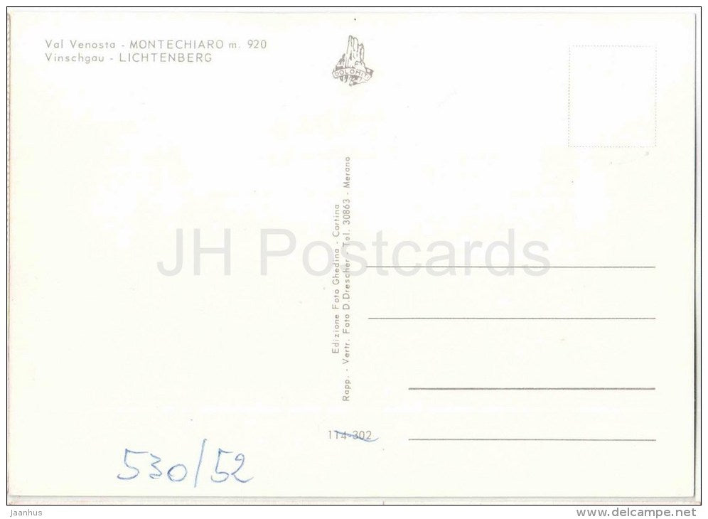 Val Venosta - Montechiaro m. 920 - Lichtenberg - Trentino - 530/52 - Italia - Italy - unused - JH Postcards