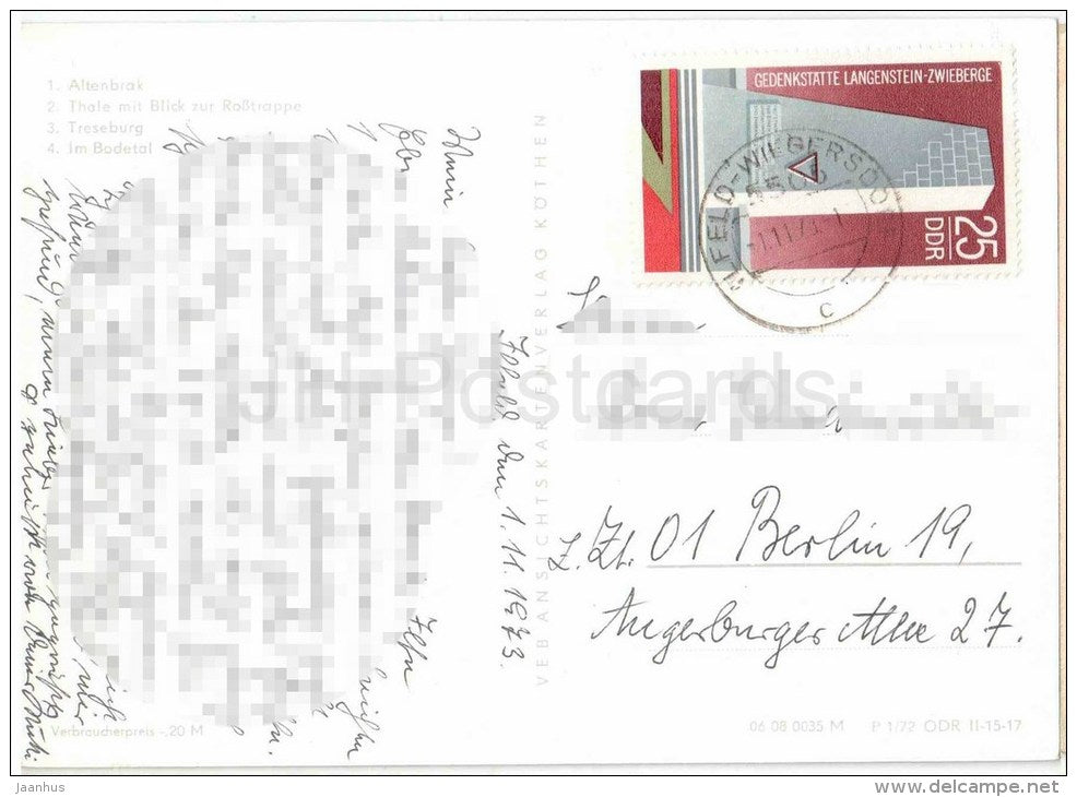 Gruss aus dem Bodetal , Harz - Altenbark - Thale mit Blick zur Rosstrappe - Treseburg - Germany - 1973 gelaufen - JH Postcards