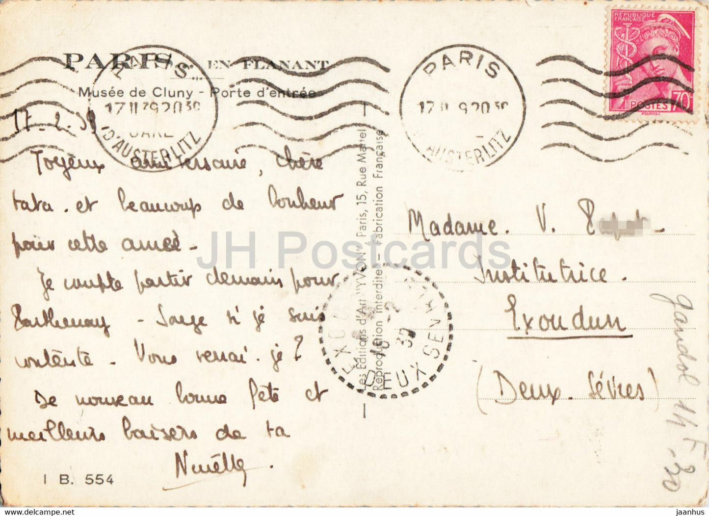 Paris - Musee de Cluny - Porte d'entree - old postcard - 1939 - France - used