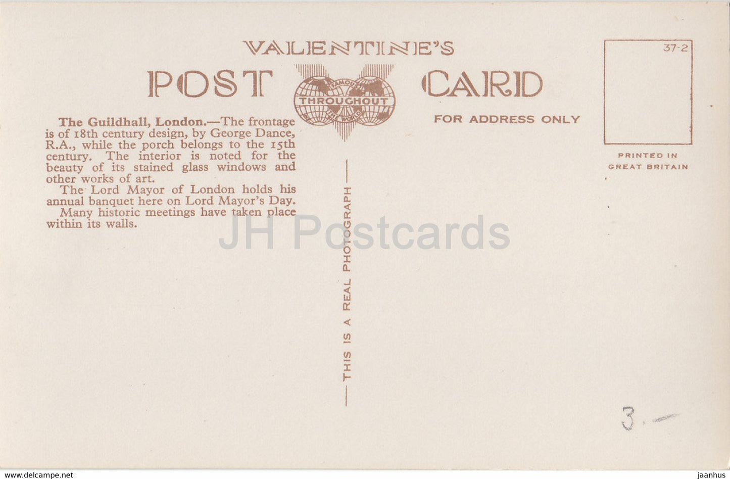 London – The Guildhall – Valentine – Auto – alte Postkarte – England – Vereinigtes Königreich – unbenutzt