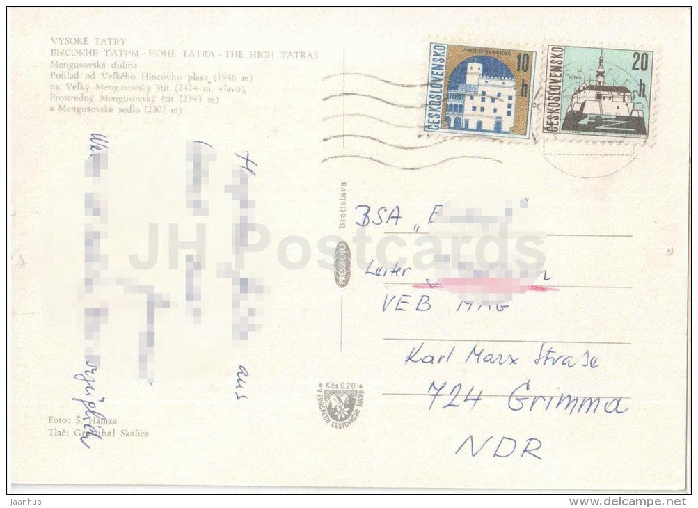 Mengusovska dolina - valley - Velka Hinsovho - Vysoke Tatry - High Tatras - Czechoslovakia - Slovakia - used 1979 - JH Postcards