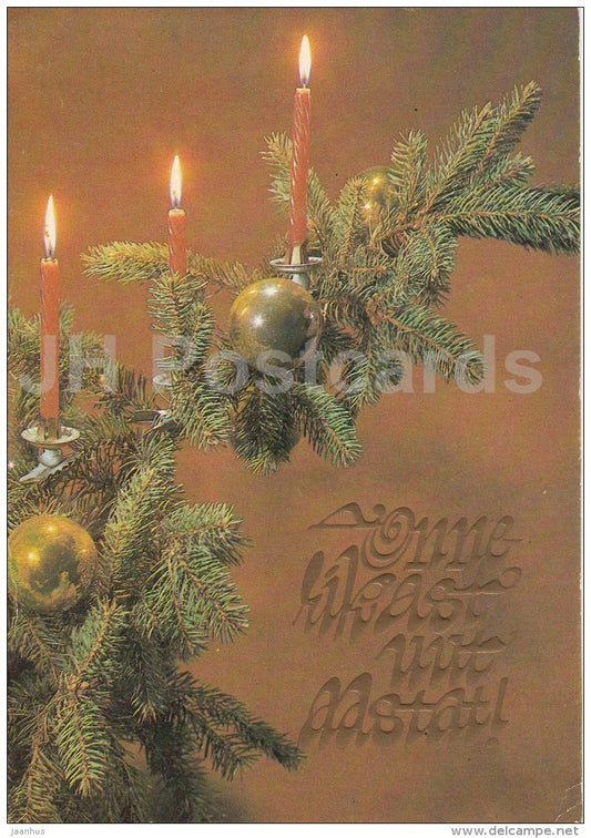 New Year Greeting card - candles - decoration - fir tree - 1990s - Estonia USSR - used - JH Postcards