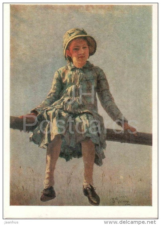 painting by I. Repin - Portrait of V. Repina , 1884 - girl - russian art - unused - JH Postcards
