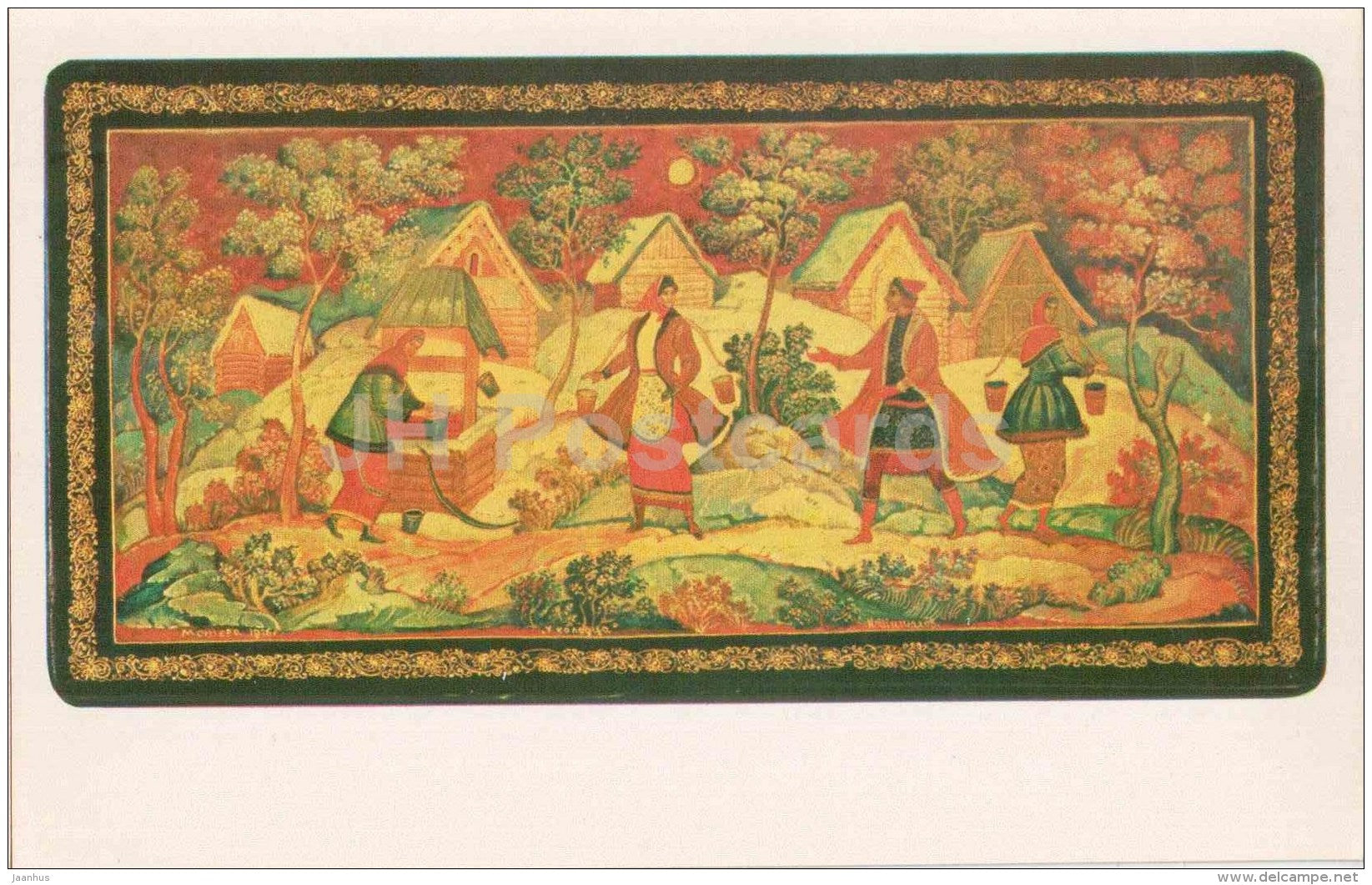 by Nikolai Shishakov - Scene by a Well , 1976 - Lacquered Miniatures from Mstiora - 1982 - Russia USSR - unused - JH Postcards