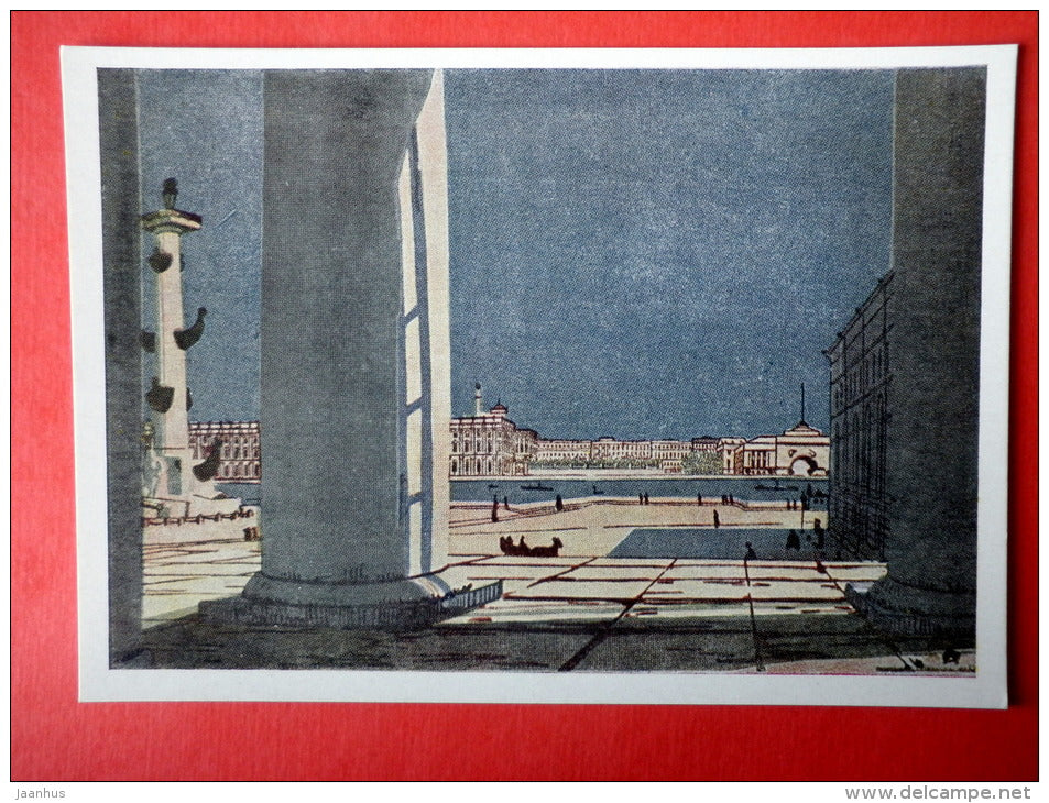 painting by Anna Ostroumova-Lebedeva - View of the Neva , 1908 - St. Petersburg , Leningrad - russian art - unused - JH Postcards