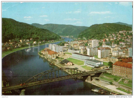 Decin - bridge - town view - Czechoslovakia - Czech - unused 1972 - JH Postcards