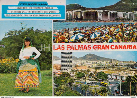 Las Palmas de Gran Canaria - folk costumes - beach - Gran Canaria - Spain - used - JH Postcards