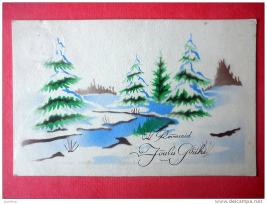 christmas greeting card - river - trees - winter - Ed. Eilman - circulated in Estonia 1930s - JH Postcards