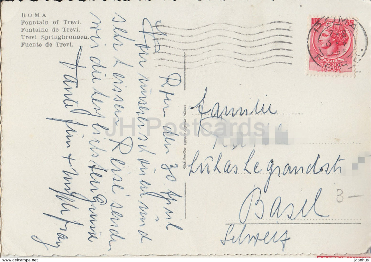 Roma - Rome - Fontana di Trevi - Fontaine de Trevi - carte postale ancienne - 1955 - Italie - utilisé