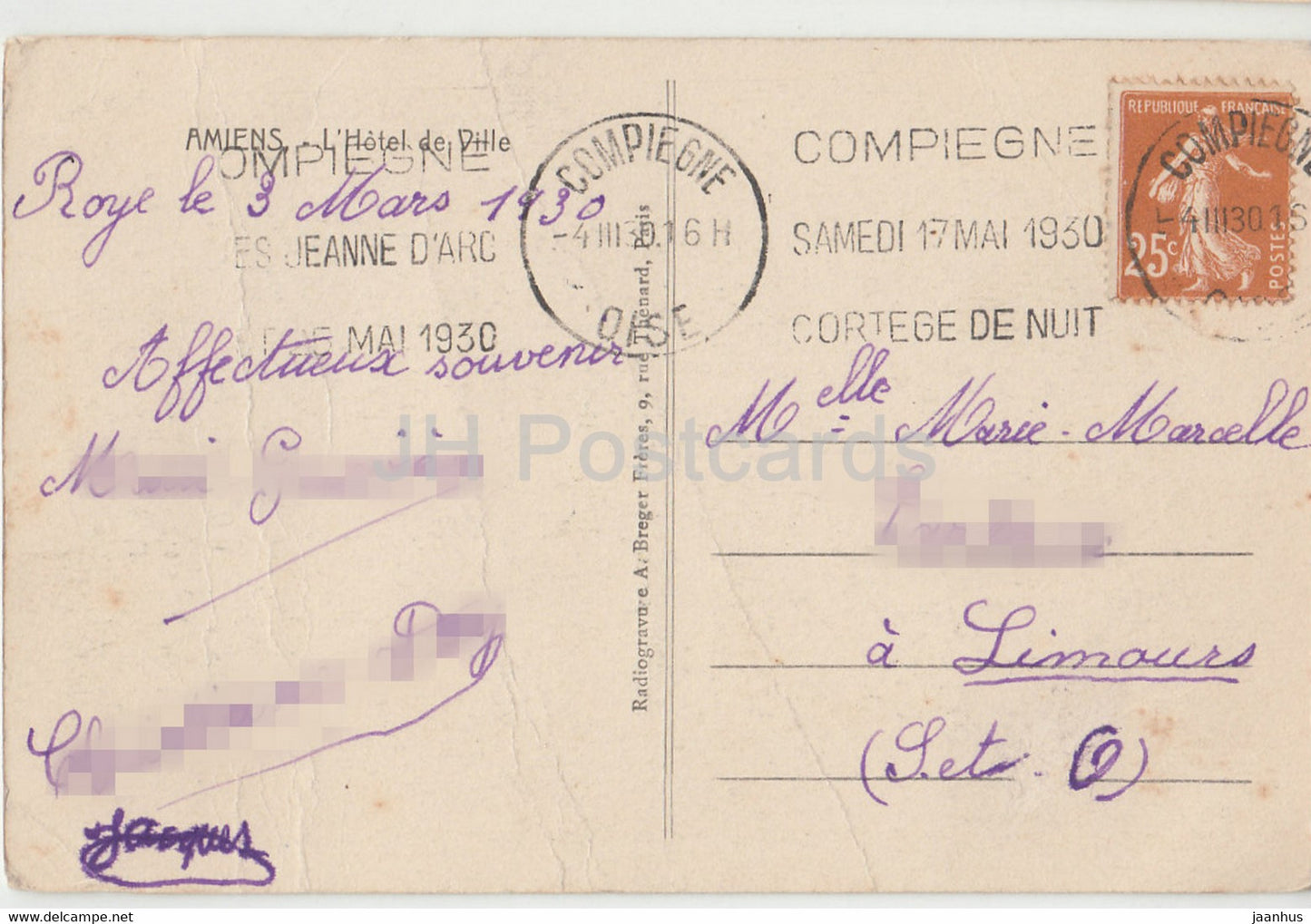 Amiens - L'Hotel de Ville - old postcard - 1930 - France - used