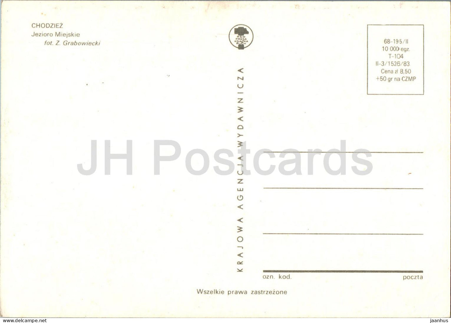 Chodziez - Jezioro Miejskie - sailing boat - town lake - Poland - unused