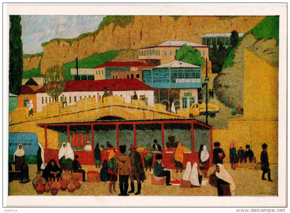 painting by O. Efimov - Market in Balkhara , 1970 - Dagestan - russian art - unused - JH Postcards