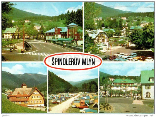 sports and holiday centre in the Giant Mountains - streets - Špindleruv Mlyn - Czech - Czechoslovakia - used 1980 - JH Postcards