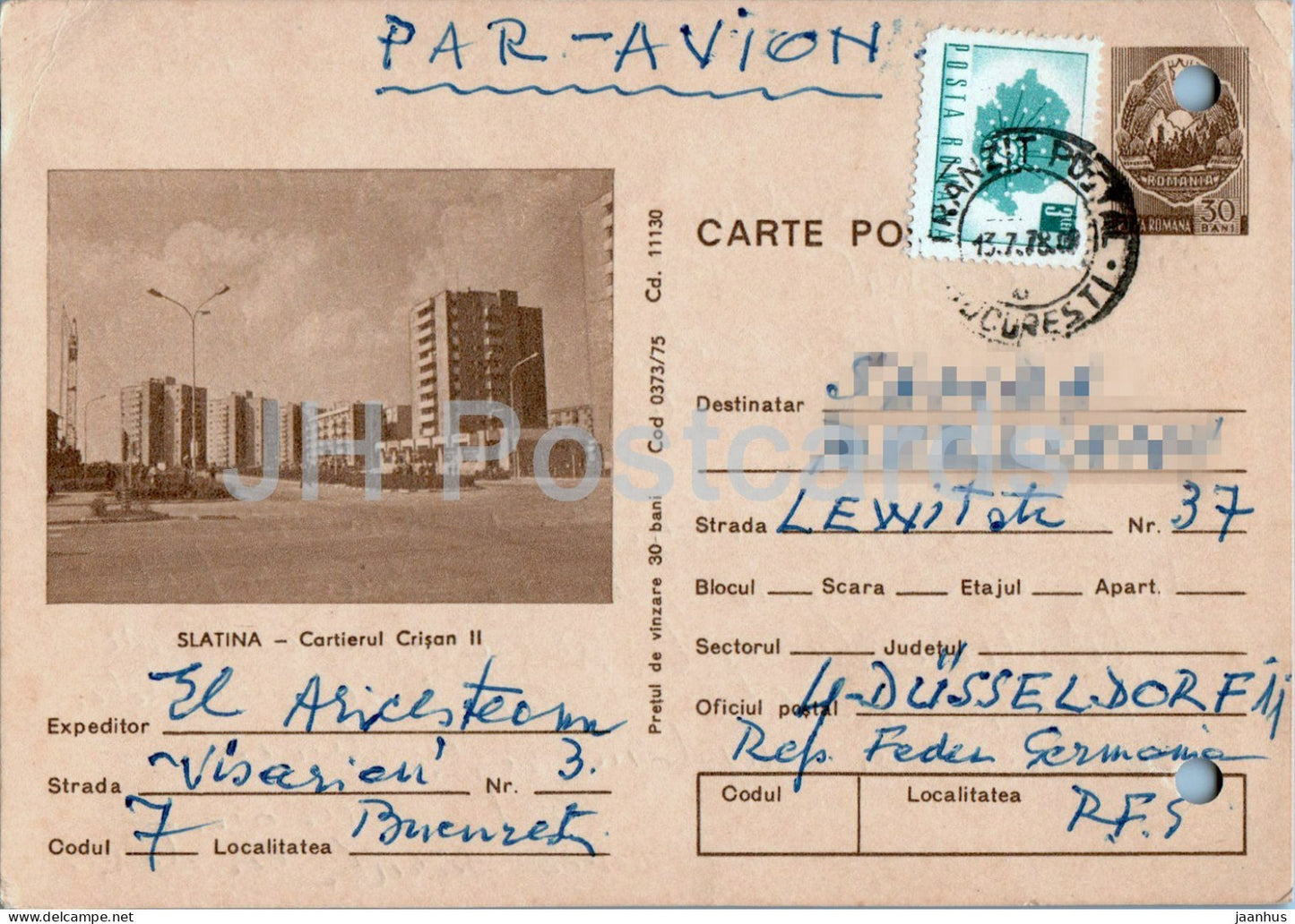 Slatina - Cartieul Crisan II - Crisan neighborhood - 1978 - Romania - used - JH Postcards