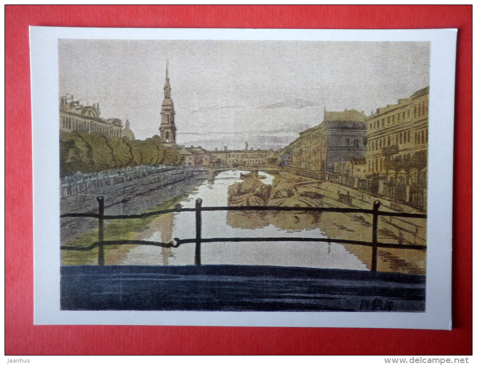 painting by Anna Ostroumova-Lebedeva - Kryukov Canal , 1910 - St. Petersburg , Leningrad - russian art - unused - JH Postcards