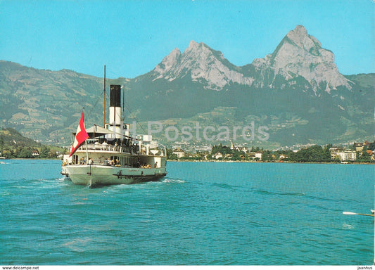 Brunnen am Vierwaldstattersee und die Mythen - passenger ship - steamer - 1972 - Switzerland - used - JH Postcards