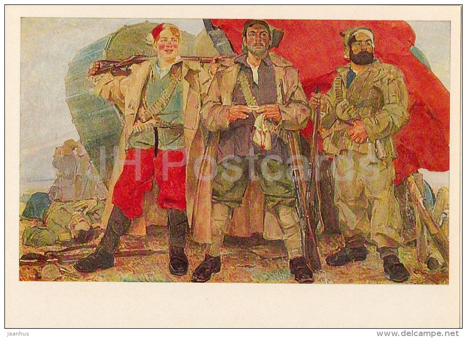 painting by F. Krichevsky - They Defeated Wrangel , 1934-35 - soldiers - Ukrainian art - 1981 - Russia USSR - unused - JH Postcards