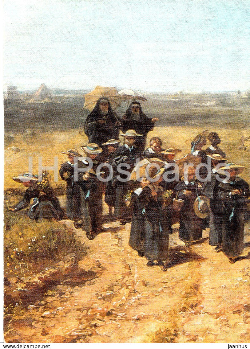 painting by Carl Spitzweg - Institutsspaziergang - German art - Germany - unused - JH Postcards