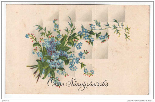birthday greeting card - flowers - old postcard - circulated in Estonia - used - JH Postcards