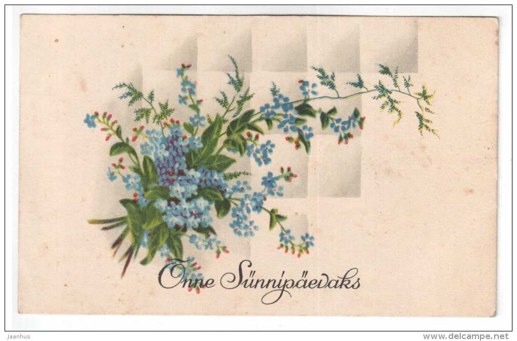 birthday greeting card - flowers - old postcard - circulated in Estonia - used - JH Postcards