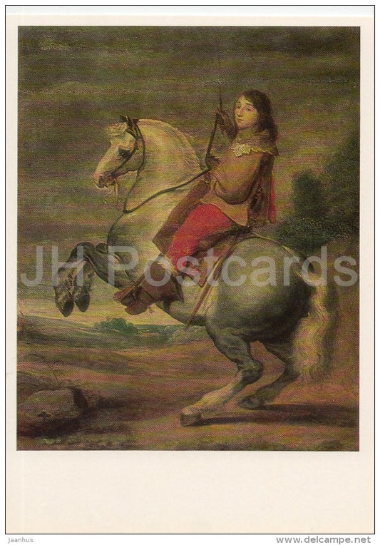 painting by Gonzales Coques - Portrait of Marquis de Carassin - horse - Flemish art - Russia USSR - 1984 - unused - JH Postcards